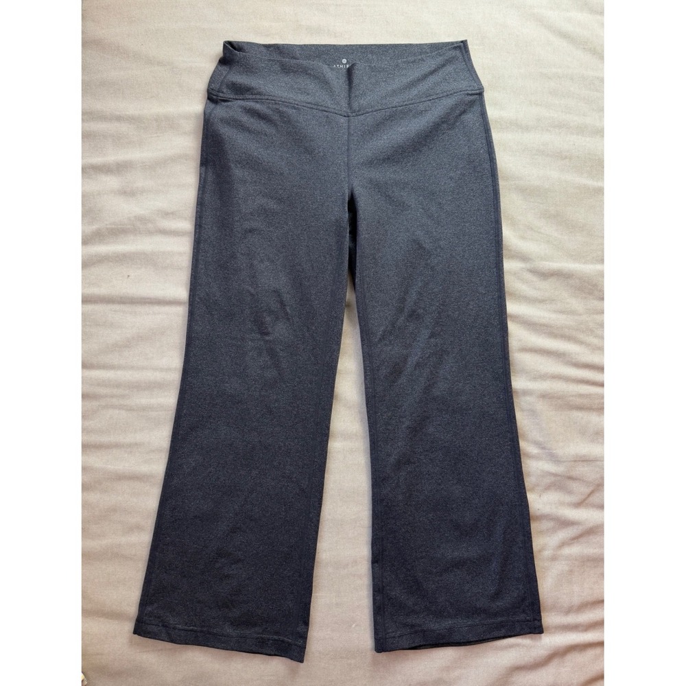 Athleta Large Fusion Flare Gray Wide Yoga Pants Back Flap Pockets